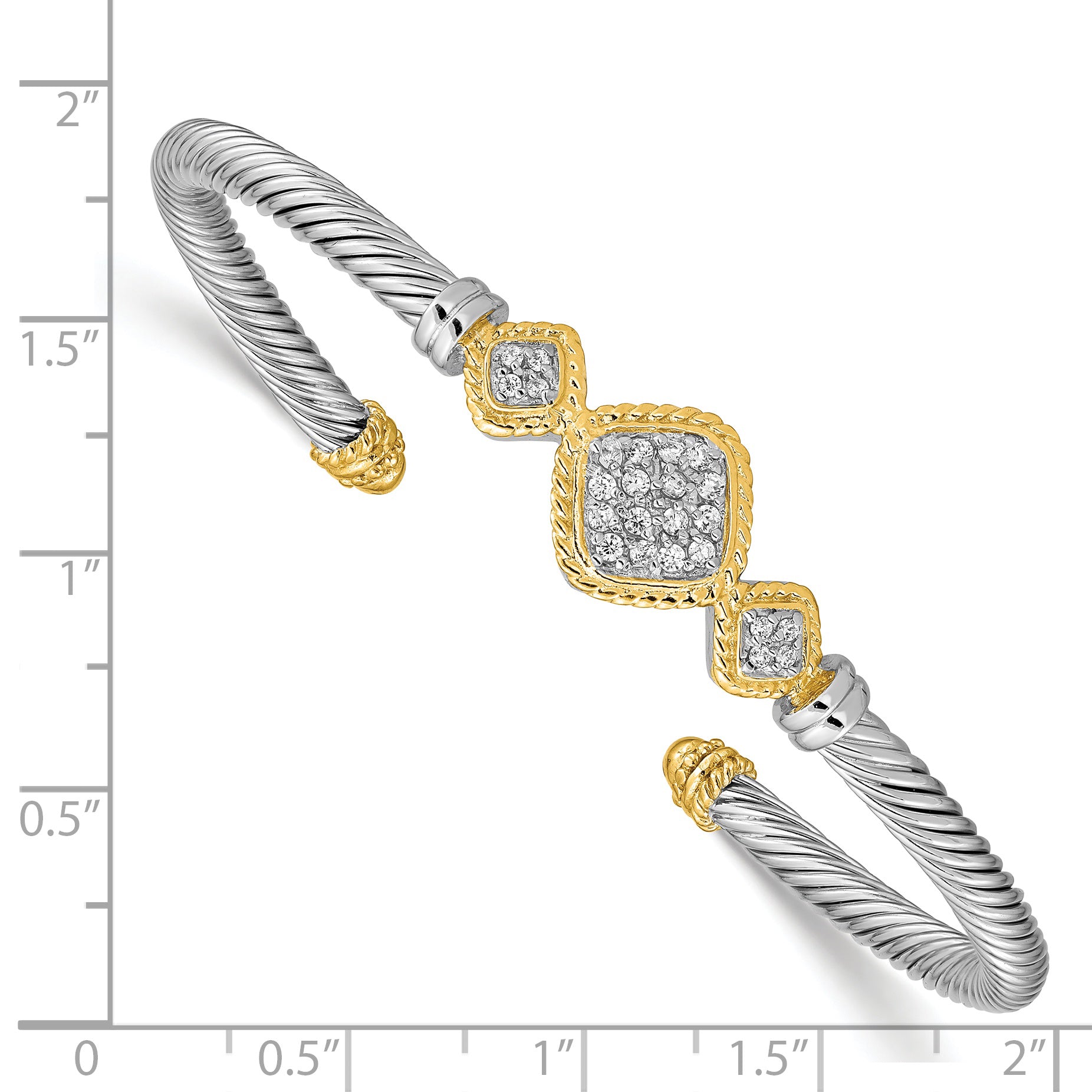 Sterling Silver Vermeil Cubic Zirconia Rope Bangle Elegant & Flexible Cuff