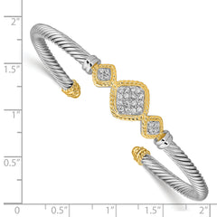 Sterling Silver Vermeil Cubic Zirconia Rope Bangle Elegant & Flexible Cuff