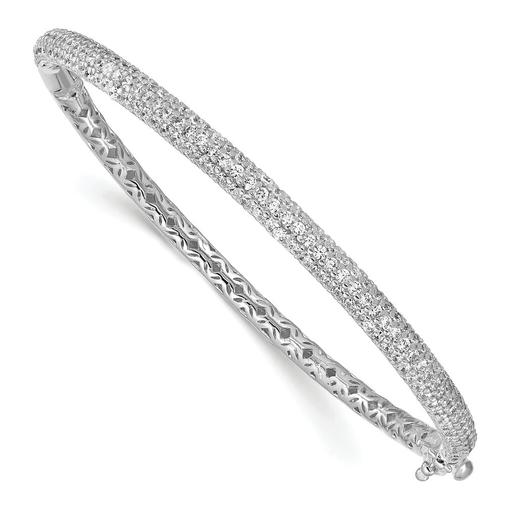 Sterling Shimmer Sterling Silver Rhodium-plated 175 Stone Pav‚ CZ Hinged Bangle Bracelet