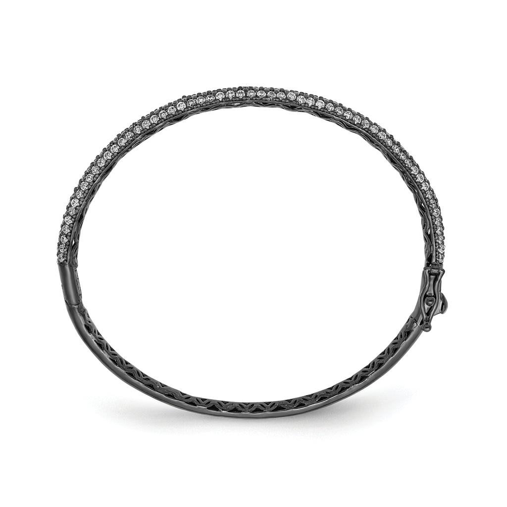 Sterling Shimmer Sterling Silver Black Rhodium-plated 175 Stone PavÃÂ¢Ã¢âÂ¬ÃÂ¡ CZ Hinged Bangle Bracelet