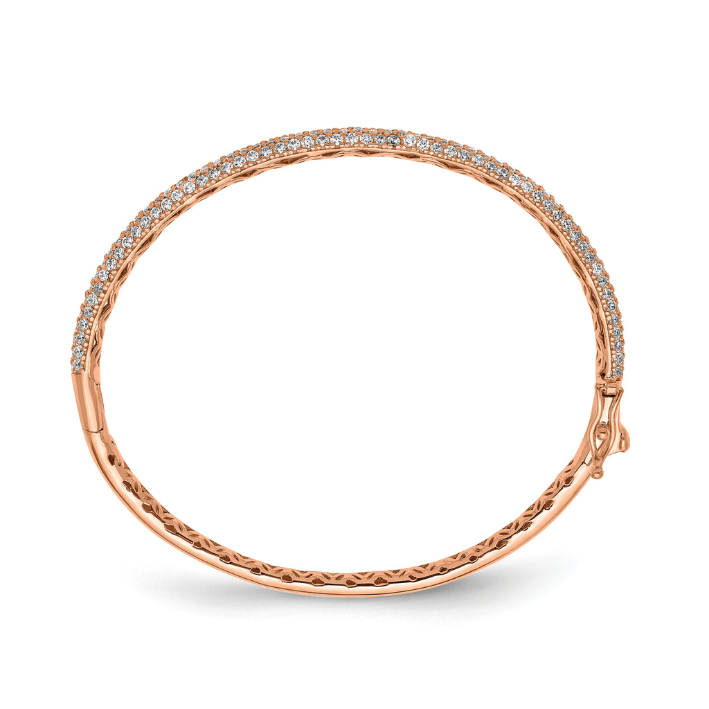 Sterling Shimmer Sterling Silver Rose-tone Flash Rose Gold-plated 175 Stone PavÃÂ¢Ã¢âÂ¬ÃÂ¡ CZ Hinged Bangle Bracelet