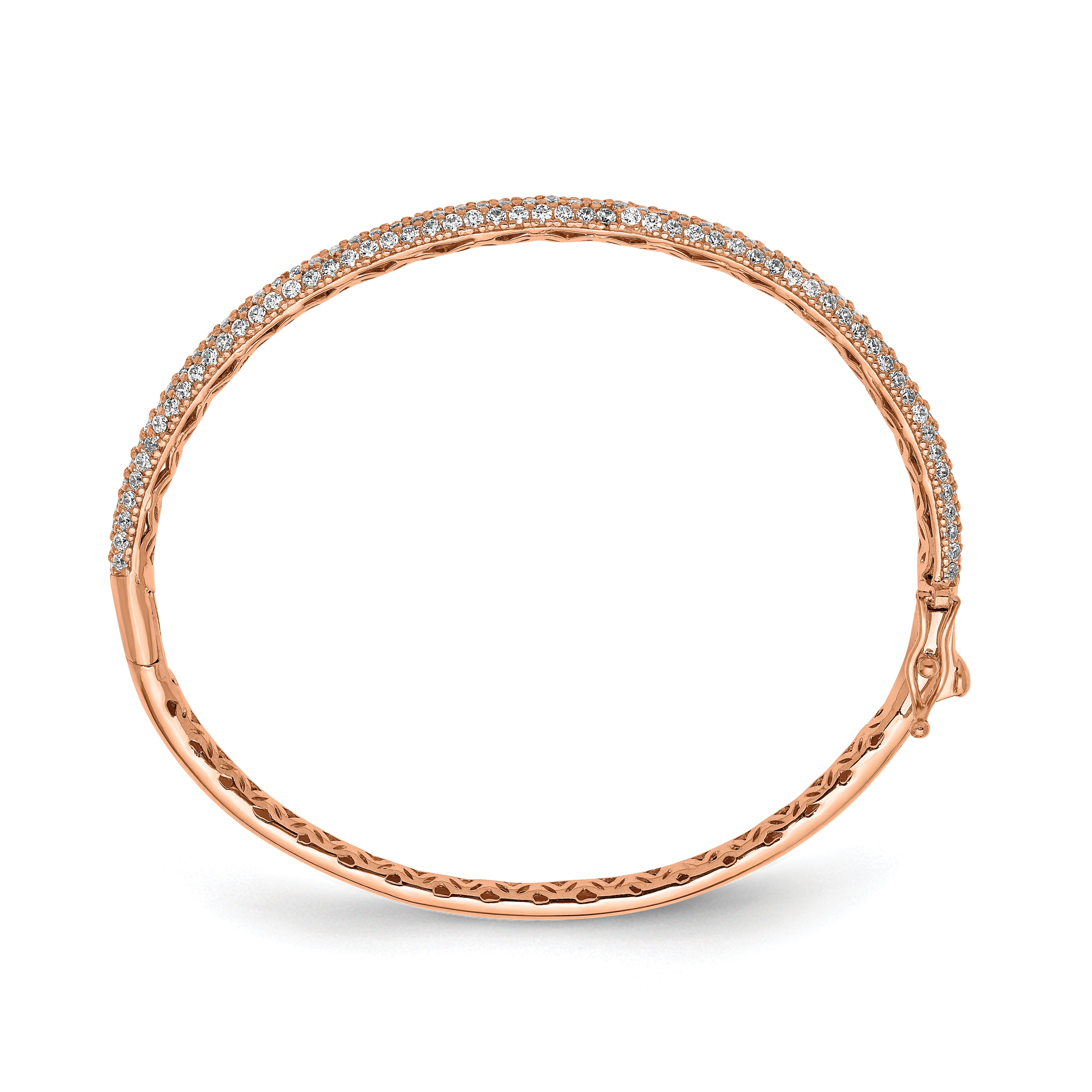 Sterling Shimmer Sterling Silver Rose-tone Flash Rose Gold-plated 175 Stone PavÃÂ¢Ã¢âÂ¬ÃÂ¡ CZ Hinged Bangle Bracelet