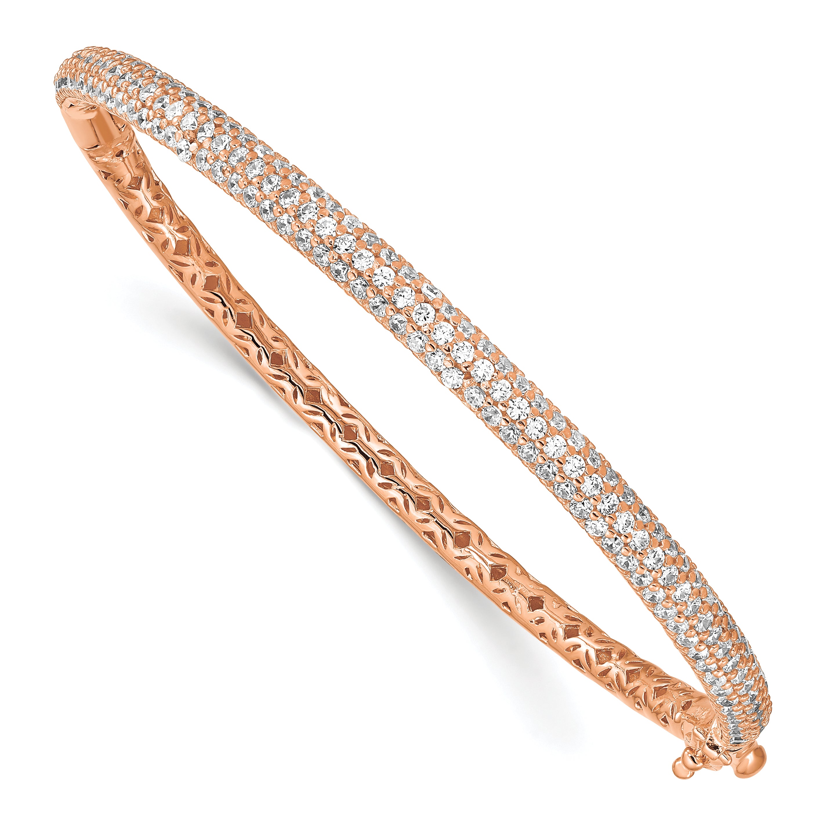 Sterling Shimmer Sterling Silver Rose-tone Flash Rose Gold-plated 175 Stone Pav‚ CZ Hinged Bangle Bracelet Main image