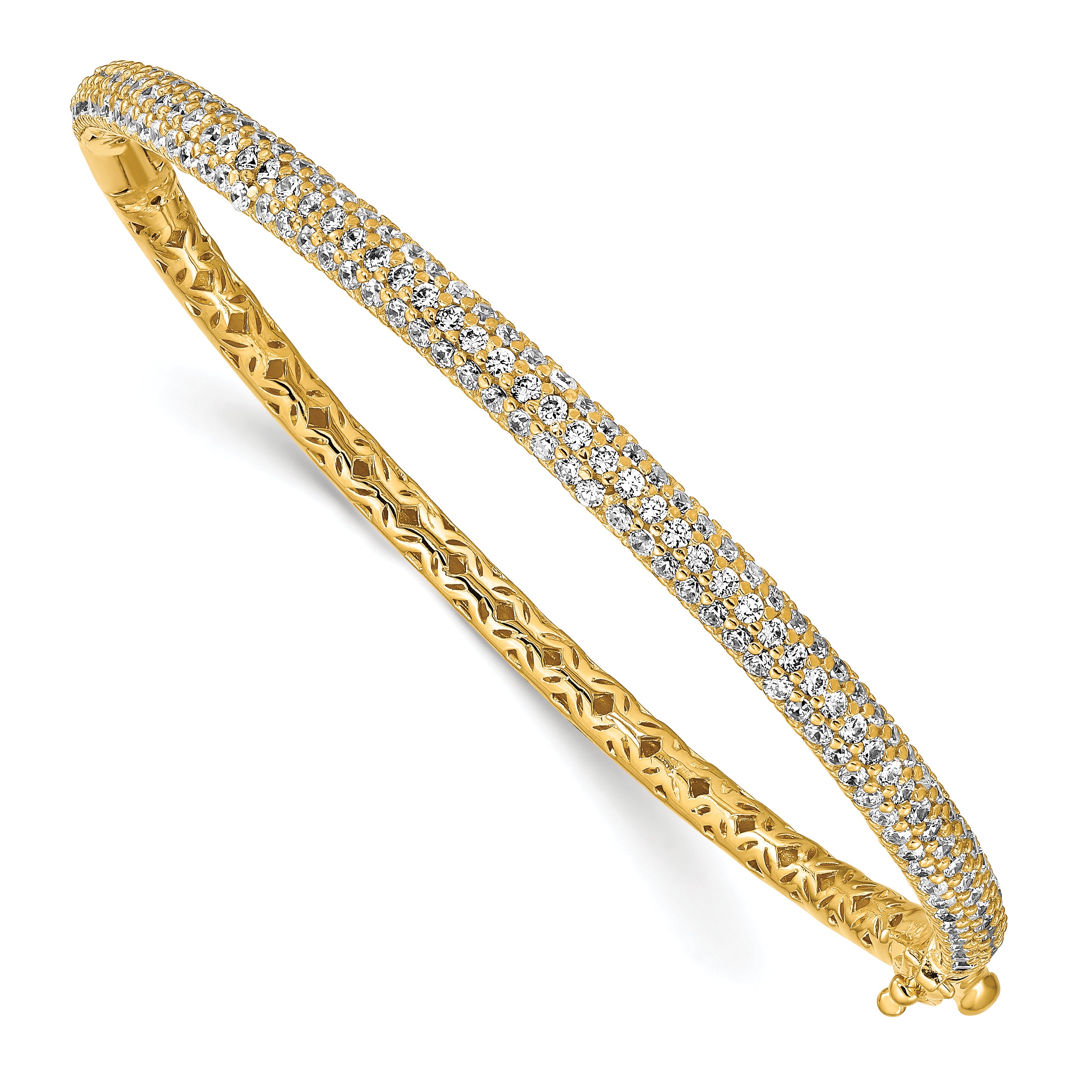Sterling Shimmer Sterling Silver Gold-tone Flash Gold-plated 175 Stone Pav‚ CZ Hinged Bangle Bracelet Main image