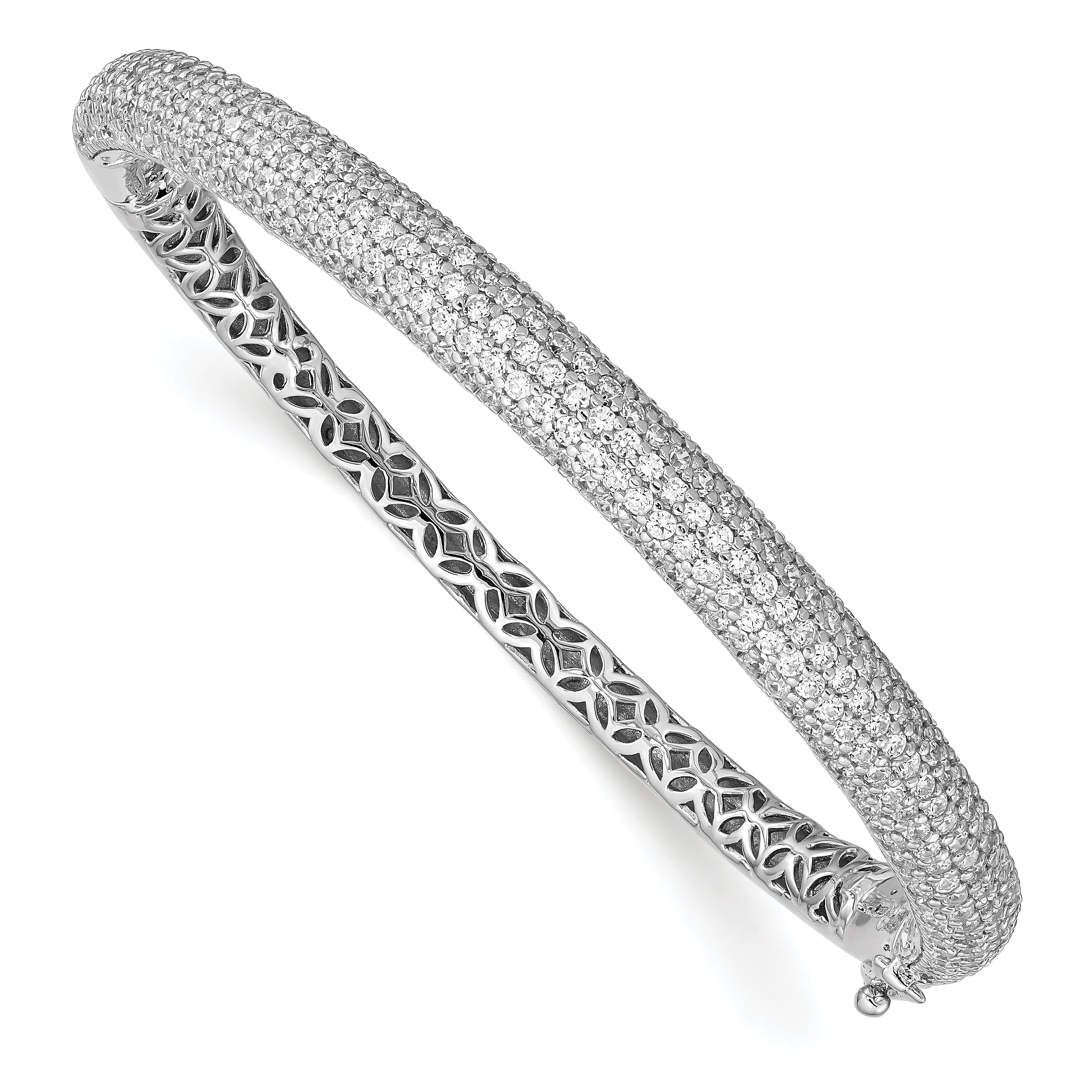 Sterling Shimmer Sterling Silver Rhodium-plated 283 Stone CZ Pav‚ Hinged Bangle Main image