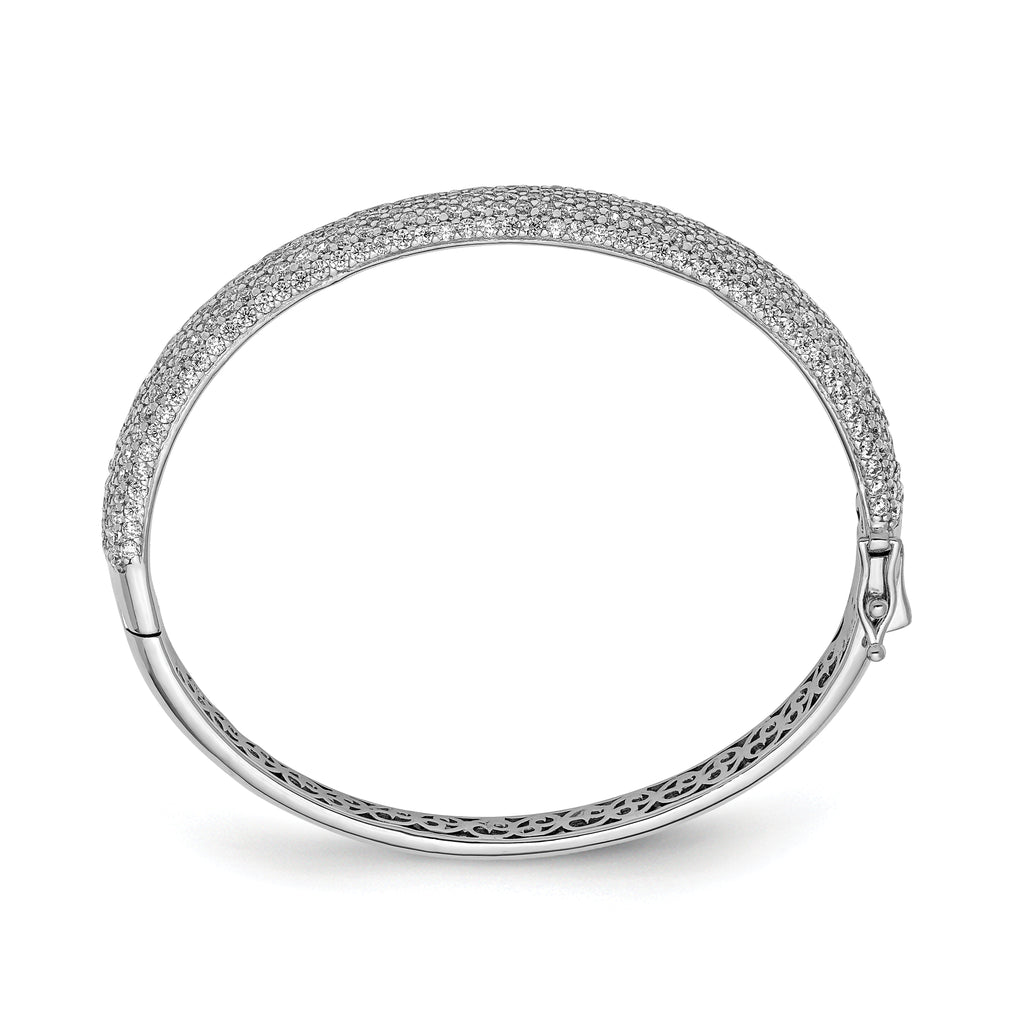 Sterling Shimmer Sterling Silver Rhodium-plated 439 Stone CZ PavÃÂ¢Ã¢âÂ¬ÃÂ¡ Hinged Bangle