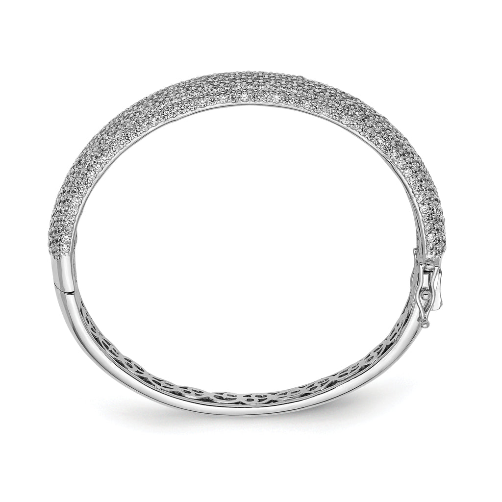 Sterling Shimmer Sterling Silver Rhodium-plated 568 Stone CZ PavÃÂ¢Ã¢âÂ¬ÃÂ¡ Hinged Bangle