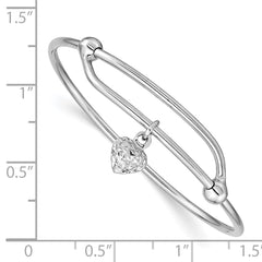 Sterling Silver Adjustable Heart Baby Bangle with Polished Rhodium Finish