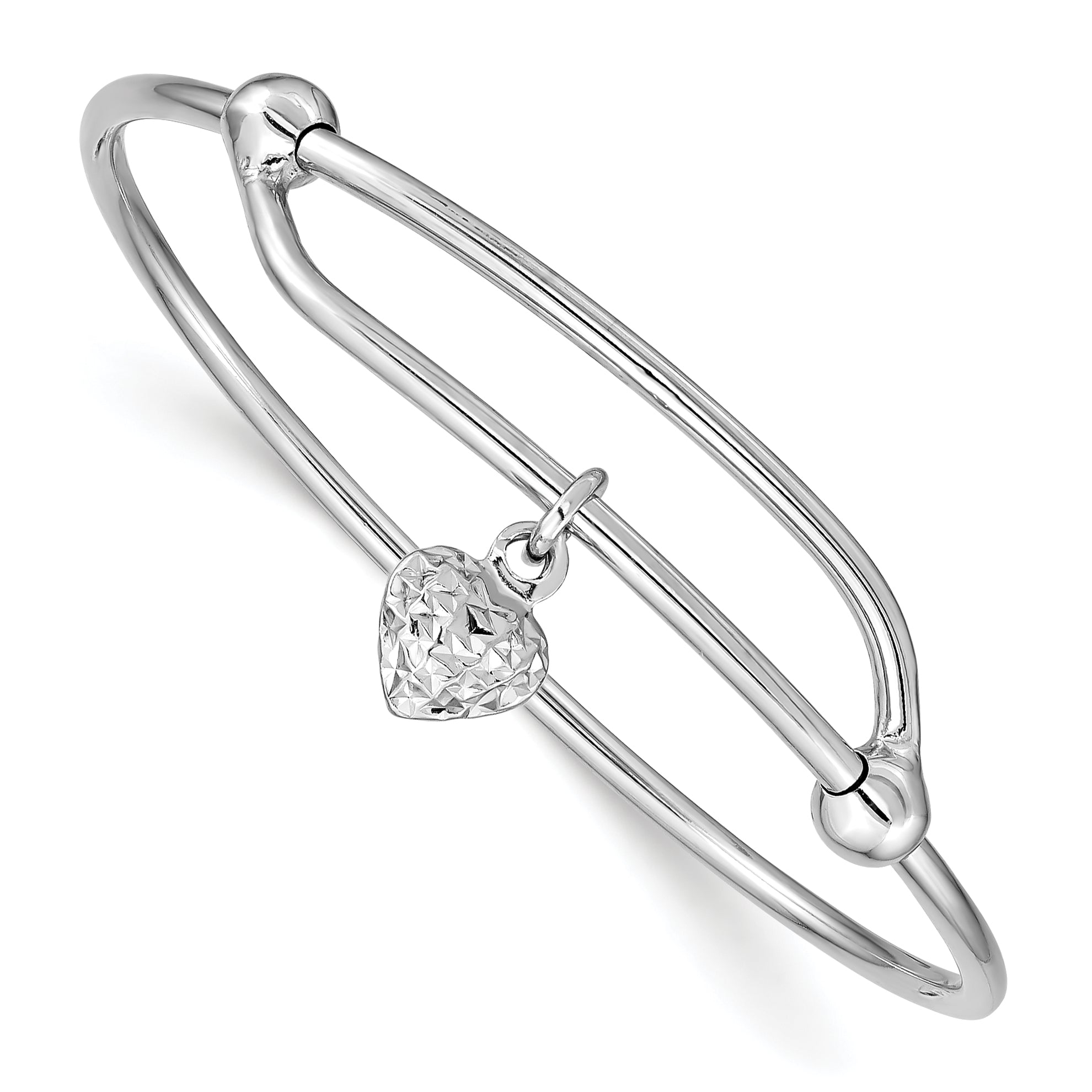 Sterling Silver RH-plated Polished & D/C Heart Adjustable Baby Bangle Main image
