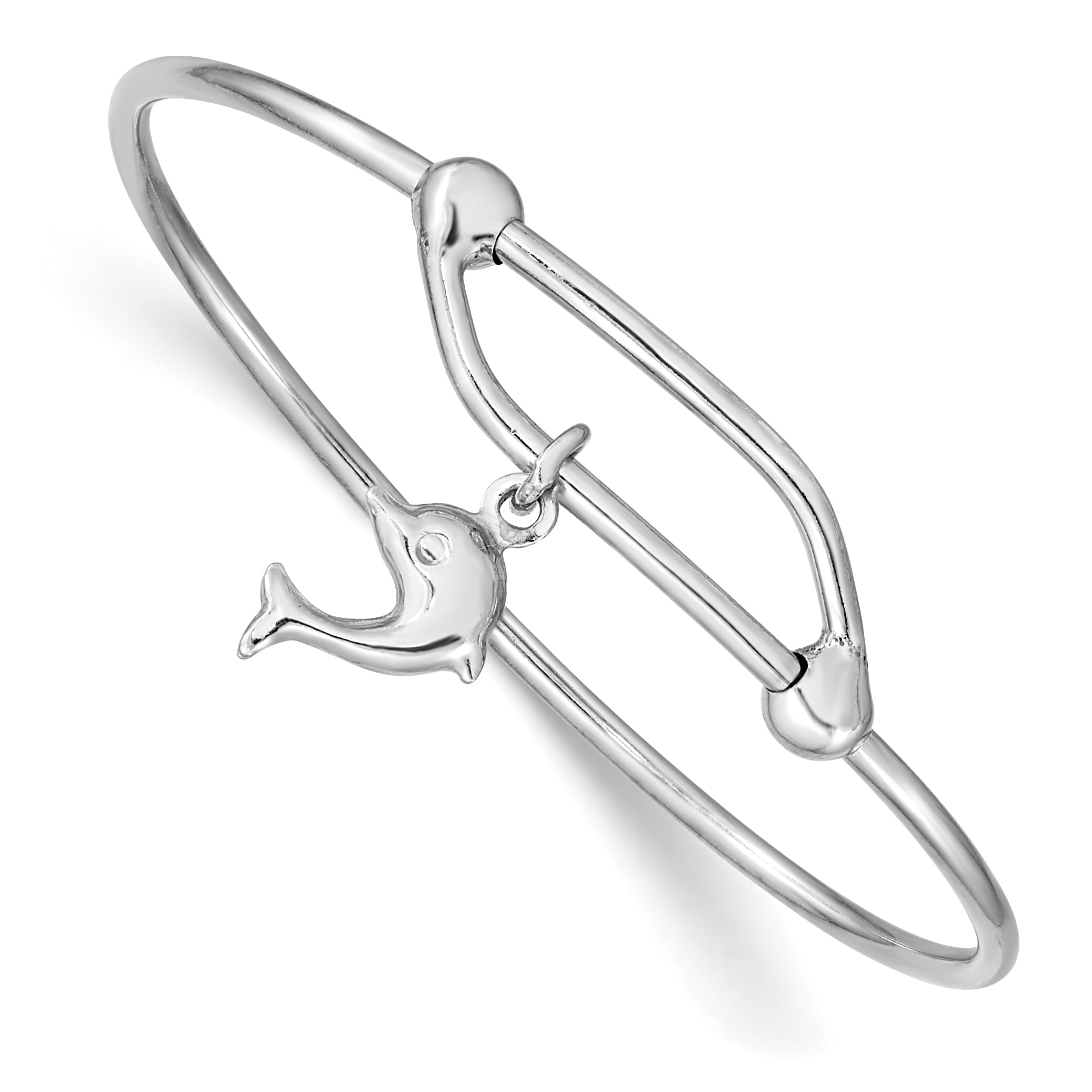 Sterling Silver Rhodium-plated Polished Dolphin Adjustable Baby Bangle Main image
