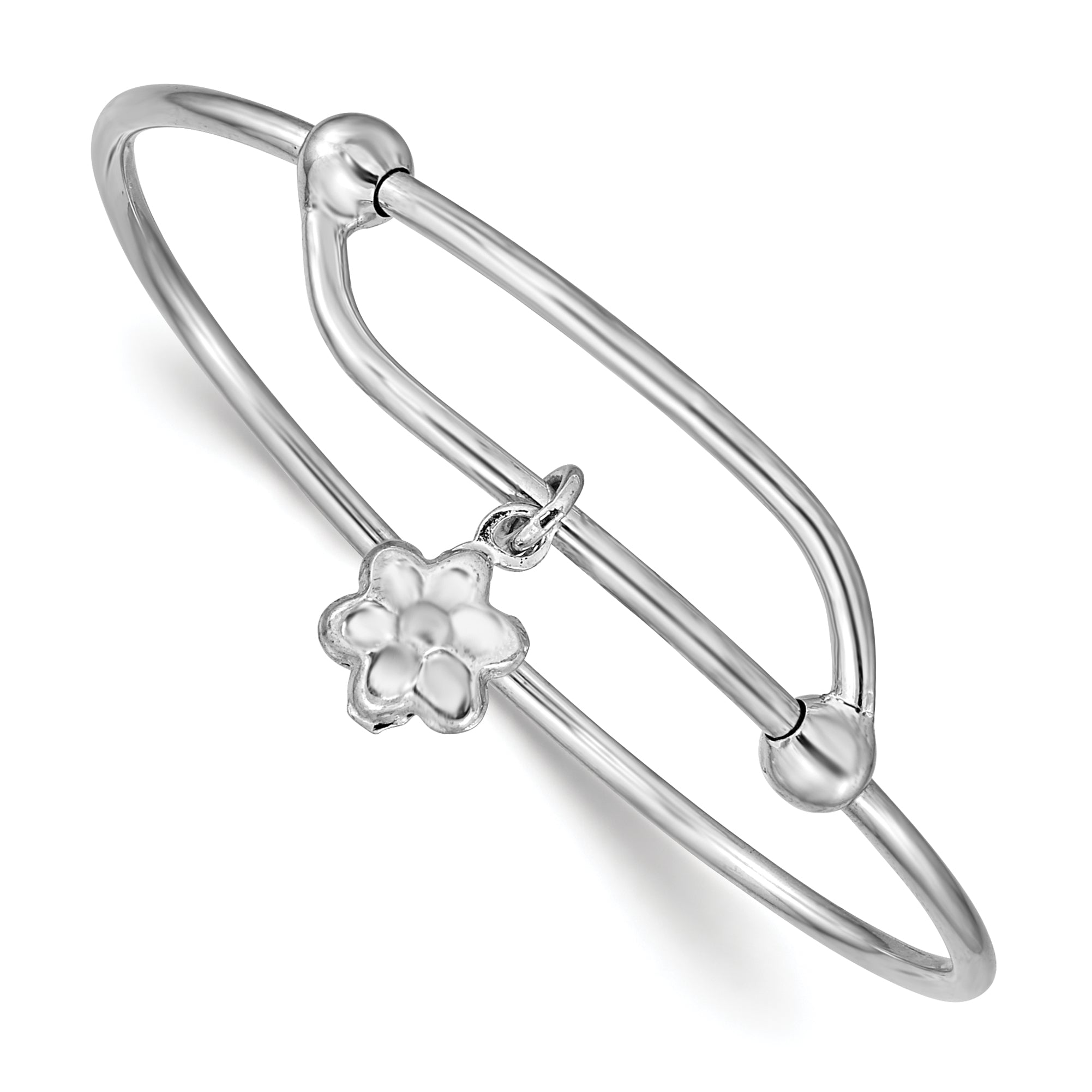 Sterling Silver Rhodium-plated Polished Flower Adjustable Baby Bangle Main image