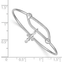 Sterling Silver RH-plated Polished & D/C Cross Adjustable Baby Bangle