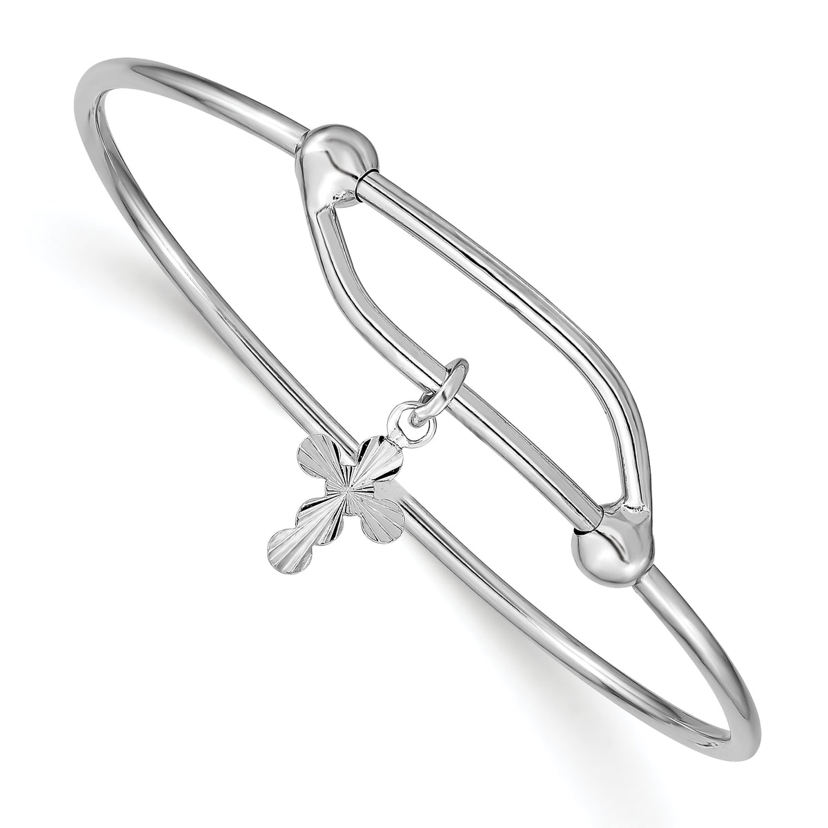 Sterling Silver RH-plated Polished & D/C Cross Adjustable Baby Bangle Main image