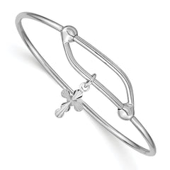 Sterling Silver RH-plated Polished & D/C Cross Adjustable Baby Bangle