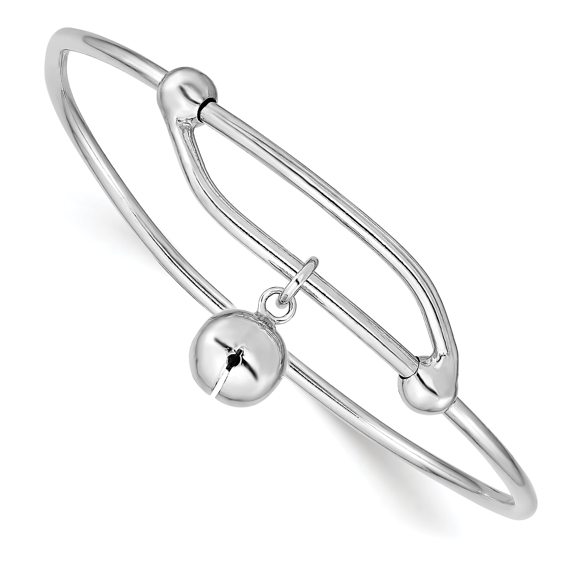 Sterling Silver Rhodium-plated Polished Jingle Bell Adjustable Baby Bangle Main image