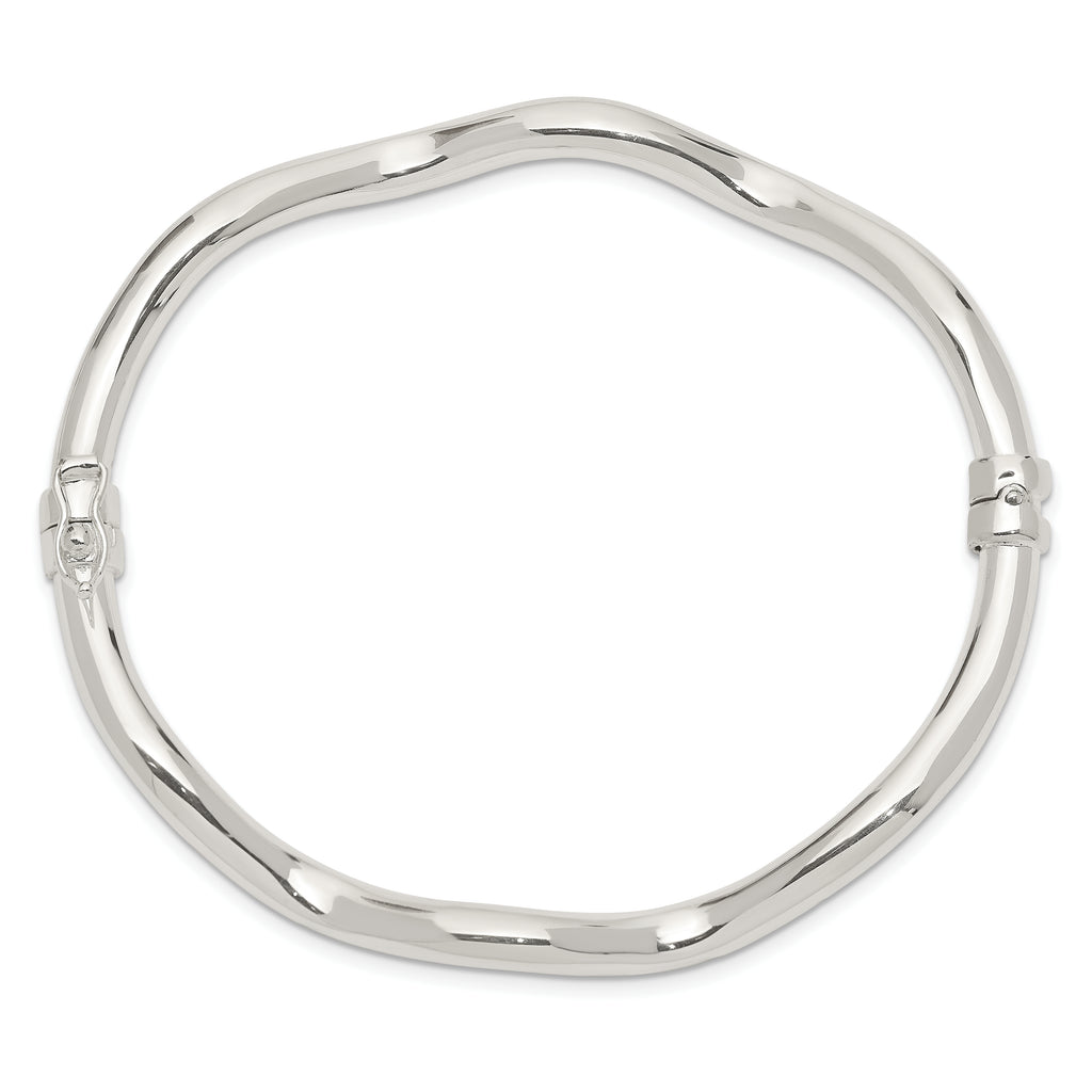 Sophia Jewelers Sterling Silver Hinged Bangle with Polished Wavy Design