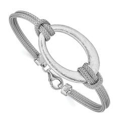 Sterling Silver Rhodium-plated Brushed Oval Mesh Knotted Bracelet