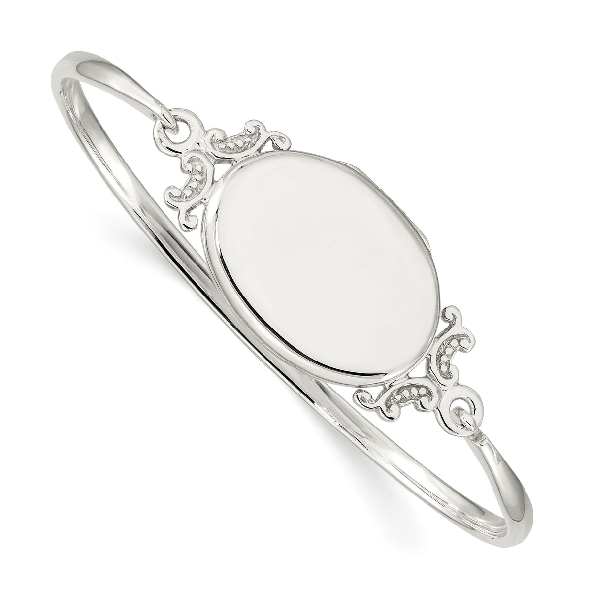 Oval Locket Bangle Bracelet in Sterling Silver, 20x43mm, 7 Inch - Sophia Jewelers Main image