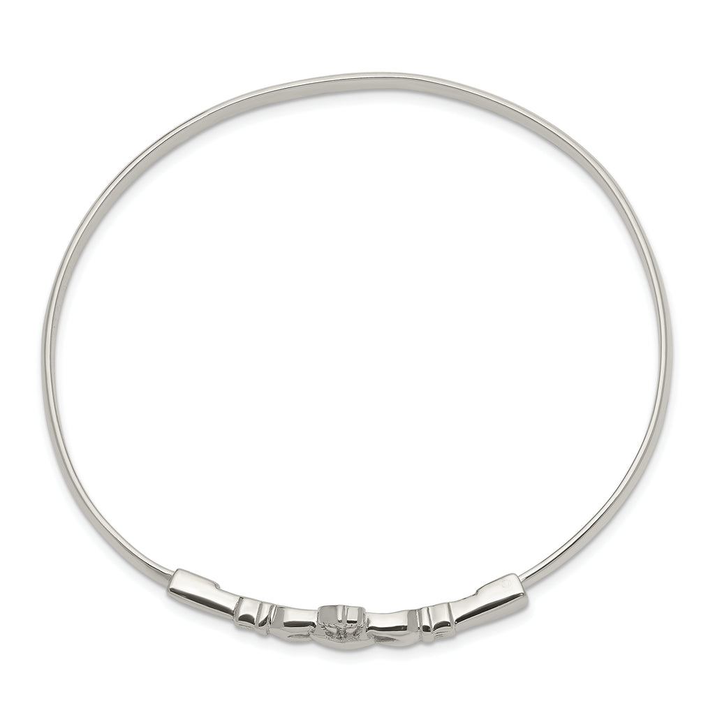 Sophia Jewelers Sterling Silver Claddagh Bangle with Polished Antiqued Finish