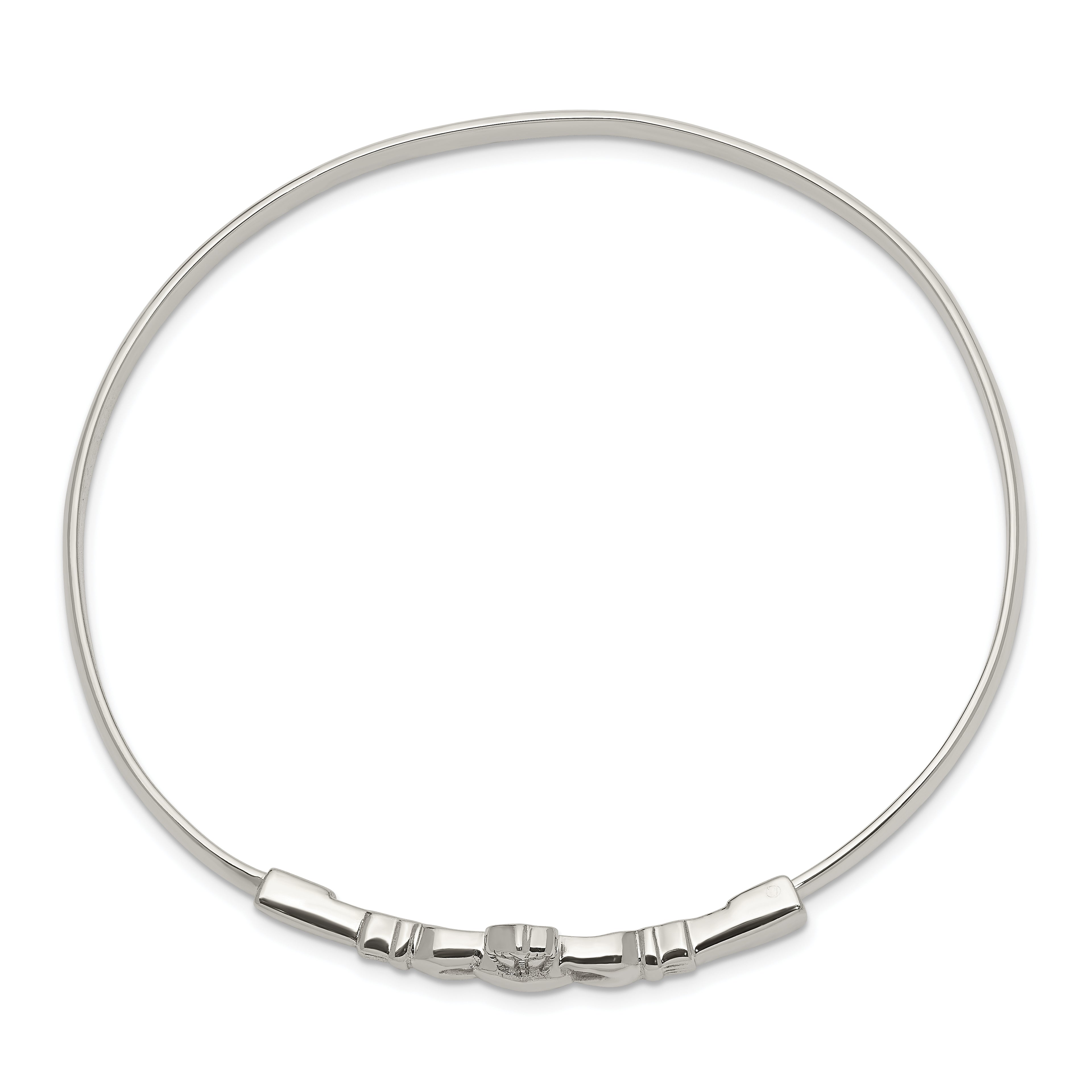 Sophia Jewelers Sterling Silver Claddagh Bangle with Polished Antiqued Finish