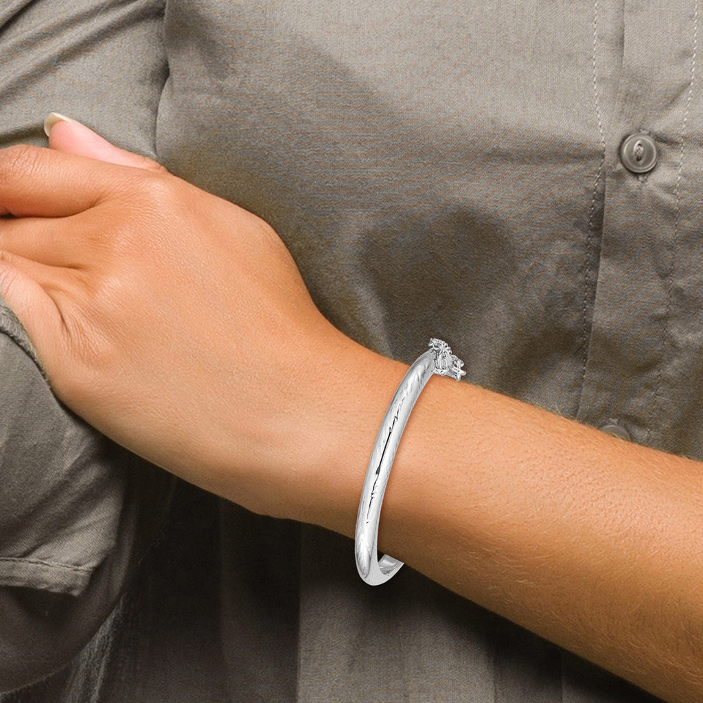 Sterling Silver Rhodium-Plated Girls' Bangle with Diamond-Cut Design