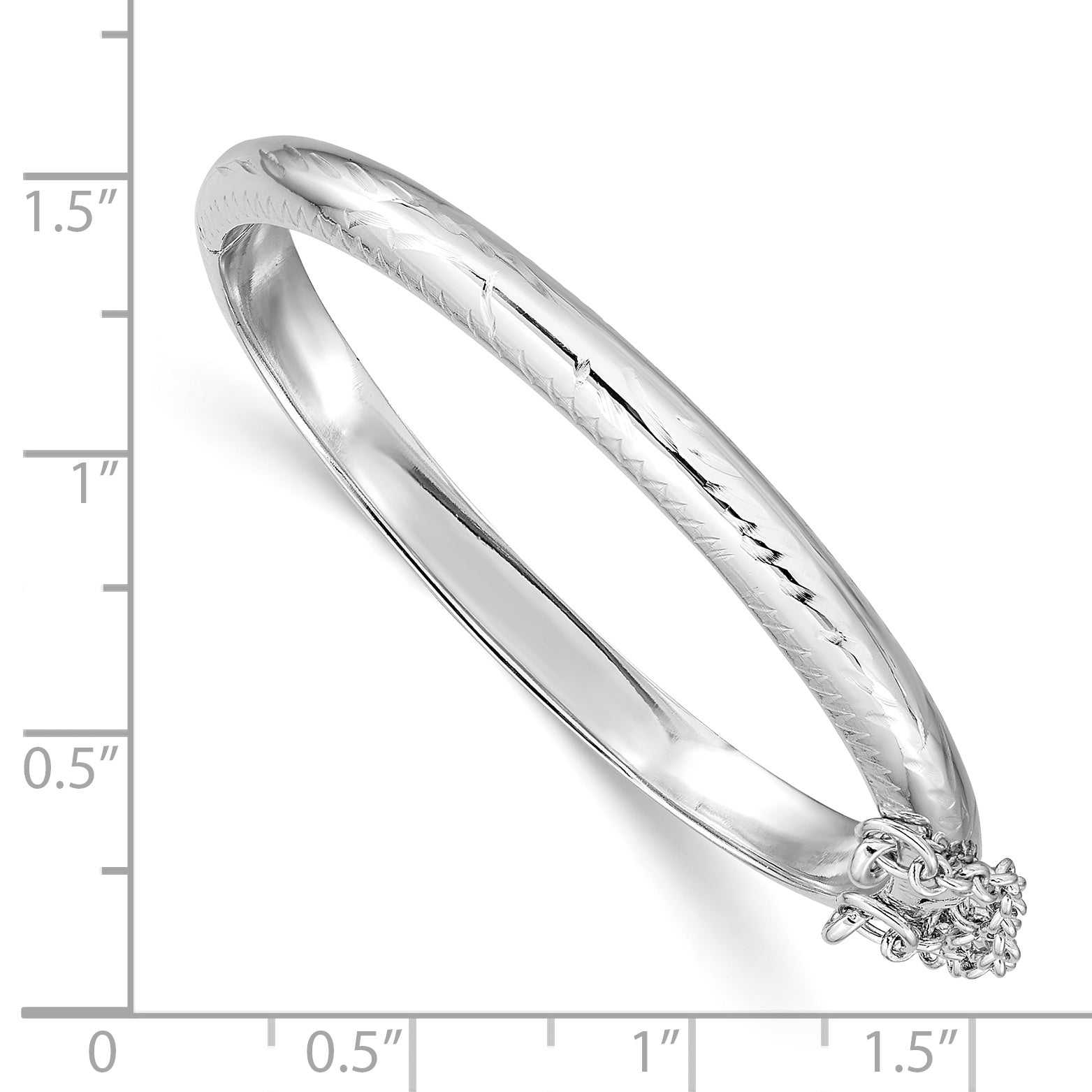 Sterling Silver Rhodium-plated Polished & Diamond-cut 4mm with Safety Clasp Hinged Children's Bangle