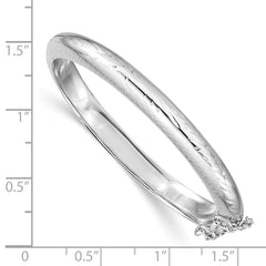 Sterling Silver Rhodium-plated Polished & Diamond-cut 5mm with Safety Clasp Hinged Children's Bangle