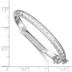 Sterling Silver Rhodium-plated Polished & Diamond-cut 4.5mm with Safety Clasp Hinged Children's Bangle