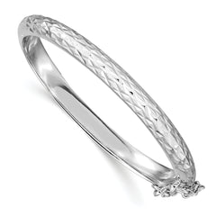 Sterling Silver Rhodium-plated Polished & Diamond-cut 4.5mm with Safety Clasp Hinged Children's Bangle