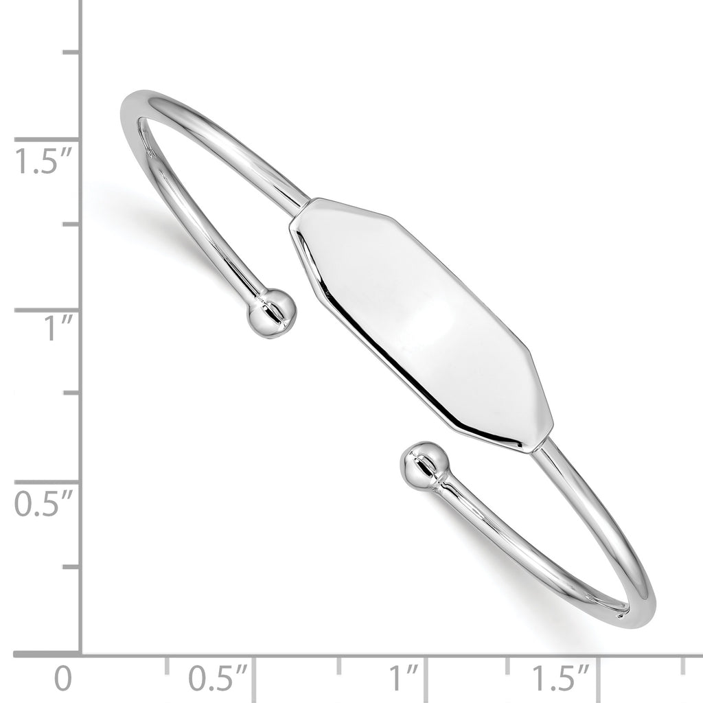 Sterling Silver 925 Children's ID Cuff with Polished Rhodium Finish