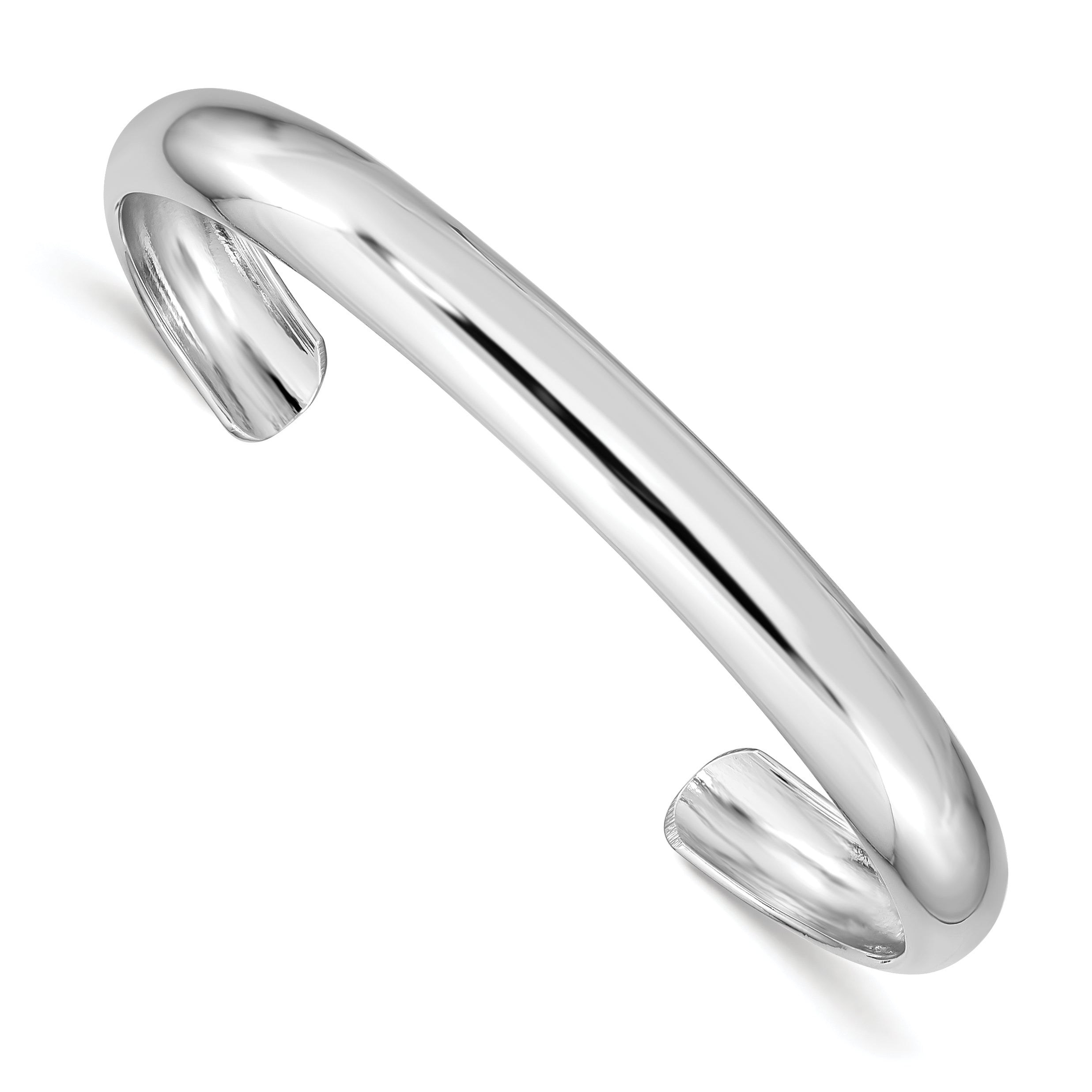 Sterling Silver Rhod-plated Polished & Domed 6mm Children's Cuff Bangle Main image