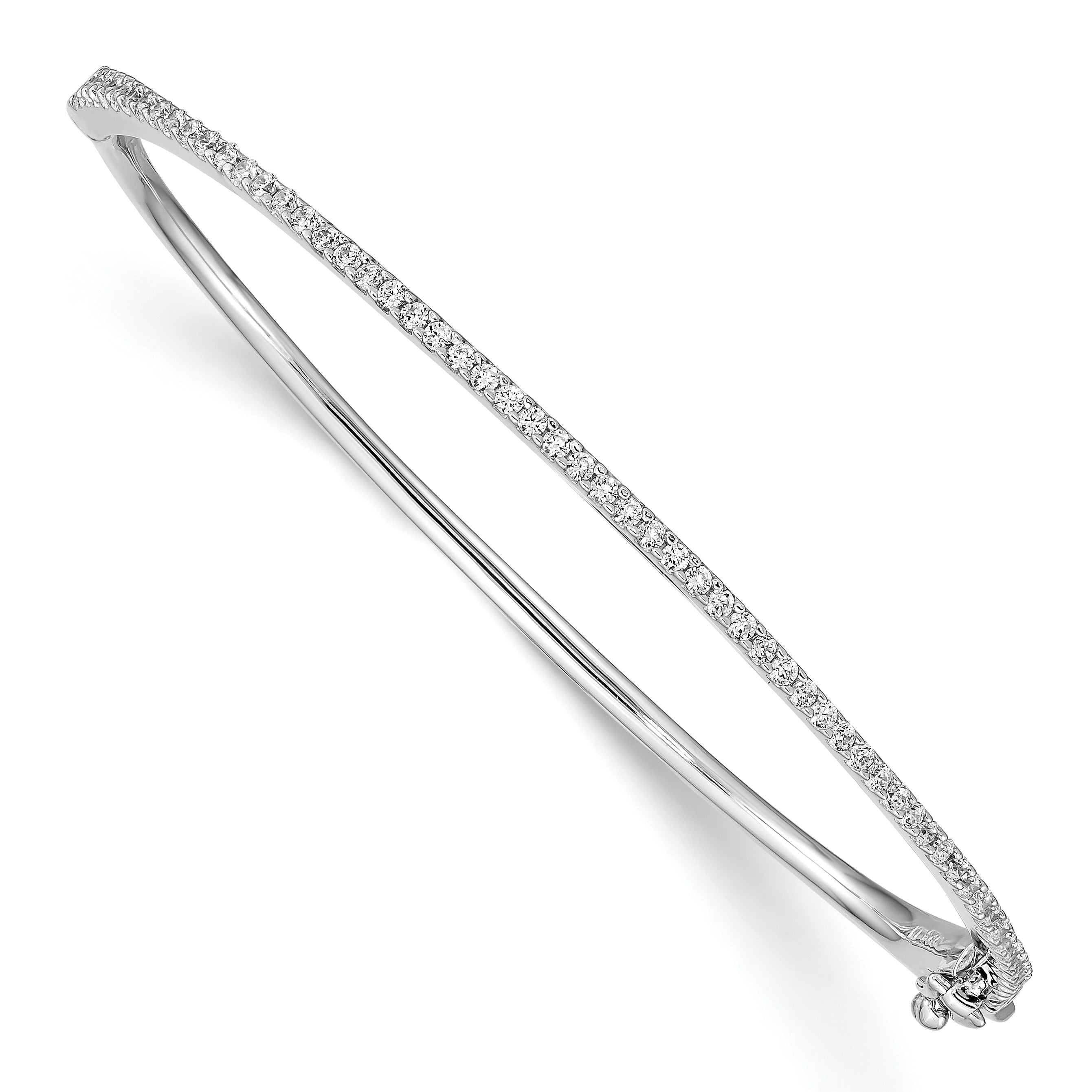 Sterling Shimmer Sterling Silver Rhodium-plated 62 Stone CZ Hinged Bangle Bracelet Main image