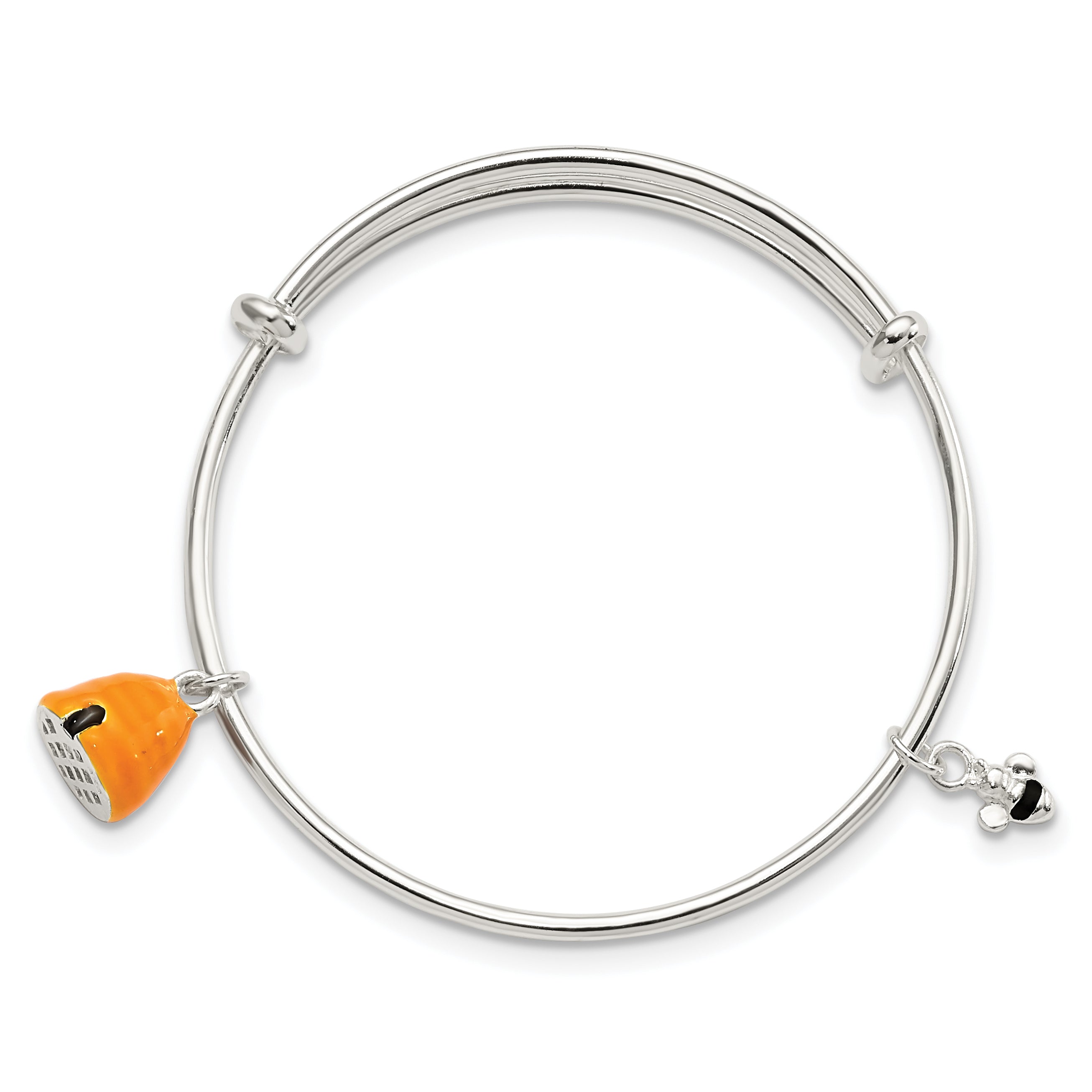 Sterling Silver Enamel Bee & Beehive Children's Bangle Adjustable Secondary image