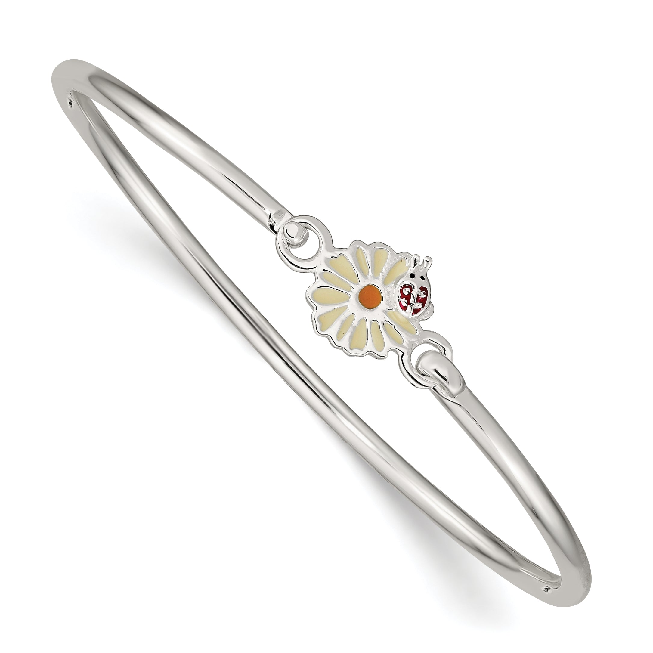 Sterling Silver Enameled Flower & Ladybug Children's Bangle Bracelet Main image
