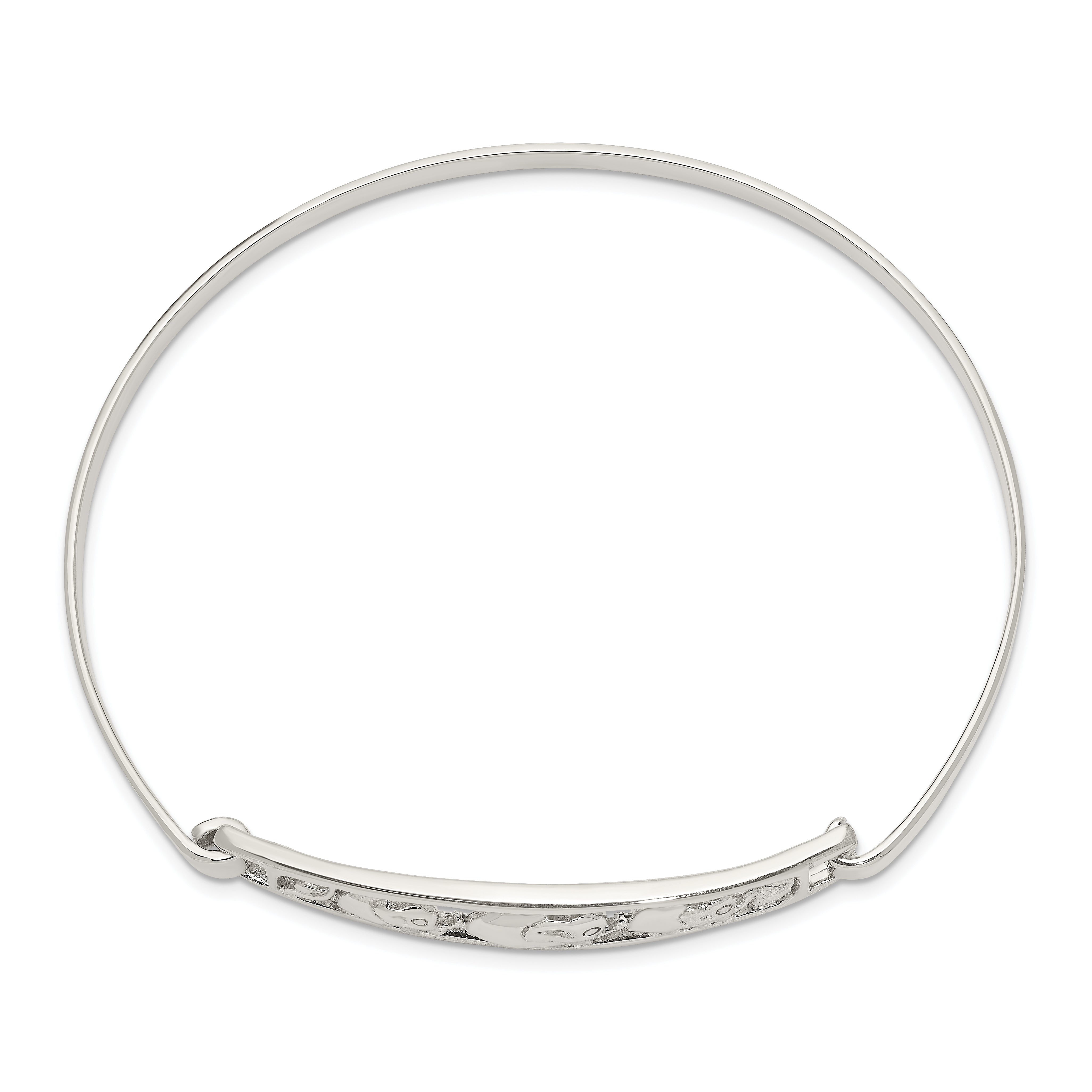 Sterling Silver 925 Elephant Bangle with Hinged Hook Clasp