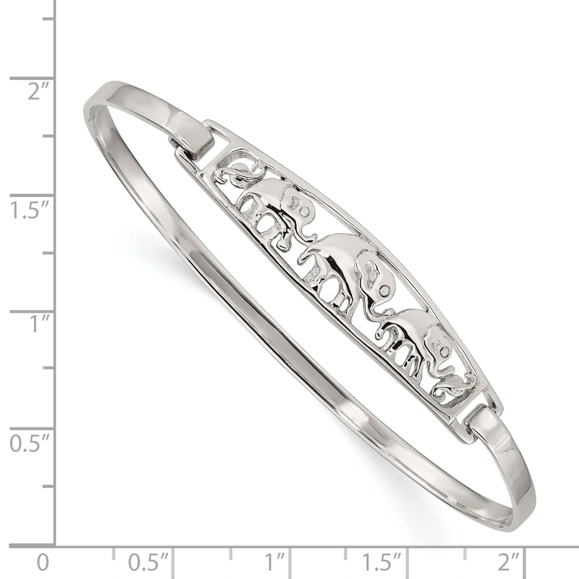 Sterling Silver 925 Elephant Bangle with Hinged Hook Clasp