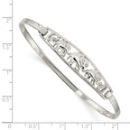 Sterling Silver 925 Elephant Bangle with Hinged Hook Clasp