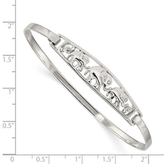 Sterling Silver 925 Elephant Bangle with Hinged Hook Clasp