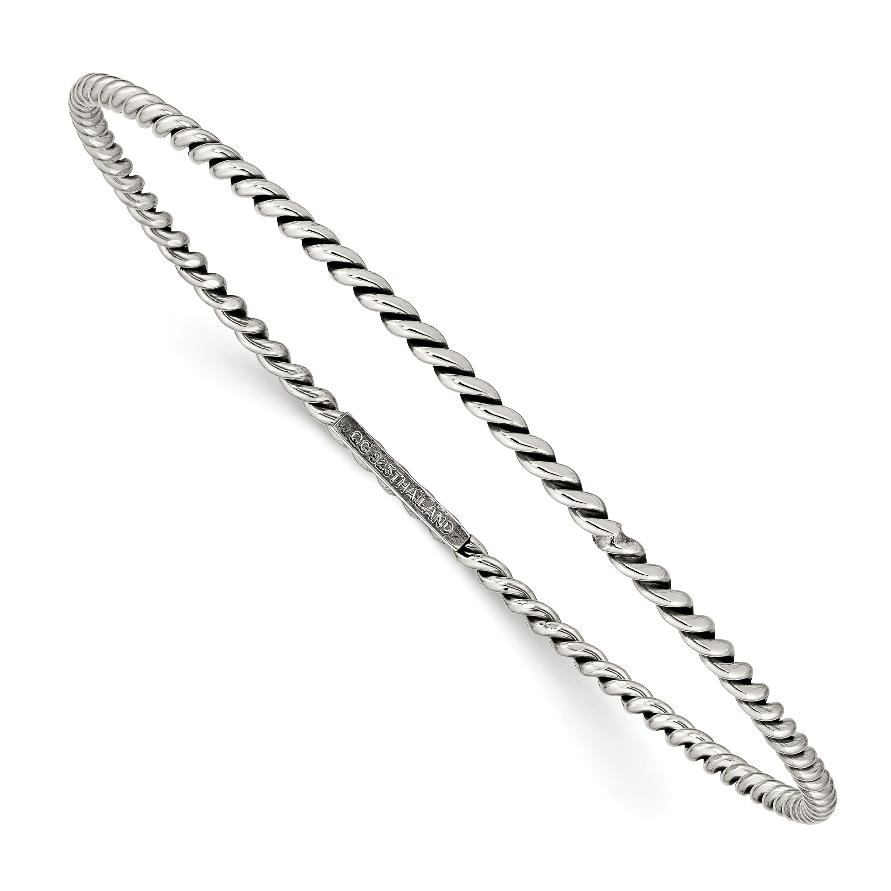 Sterling Silver Antiqued 2mm Twisted Slip-on Bangle Main image