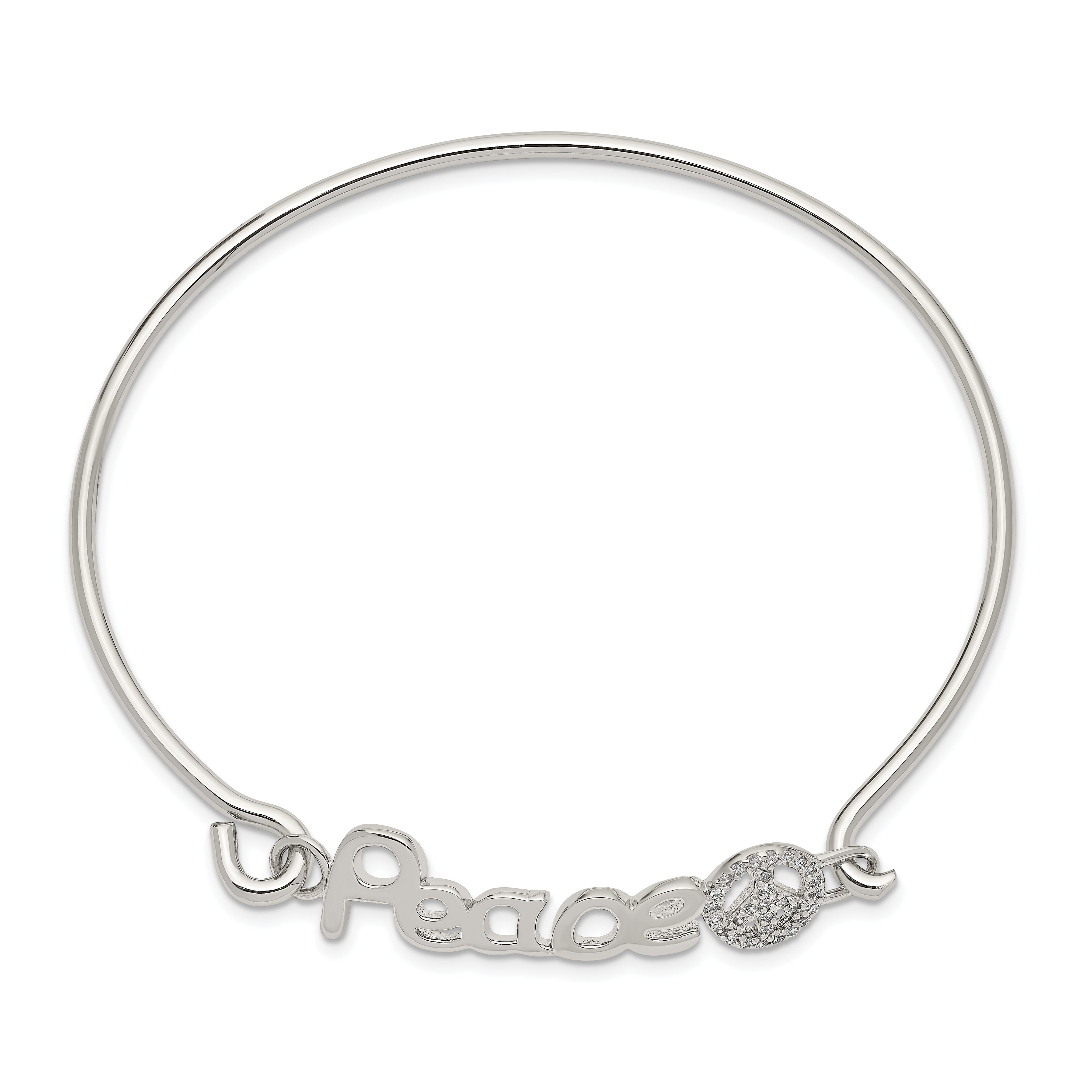 Sterling Silver 925 Polished CZ Peace Bangle with Rhodium Plating