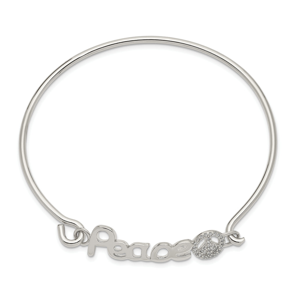 Sterling Silver 925 Polished CZ Peace Bangle with Rhodium Plating