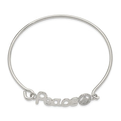 Sterling Silver 925 Polished CZ Peace Bangle with Rhodium Plating