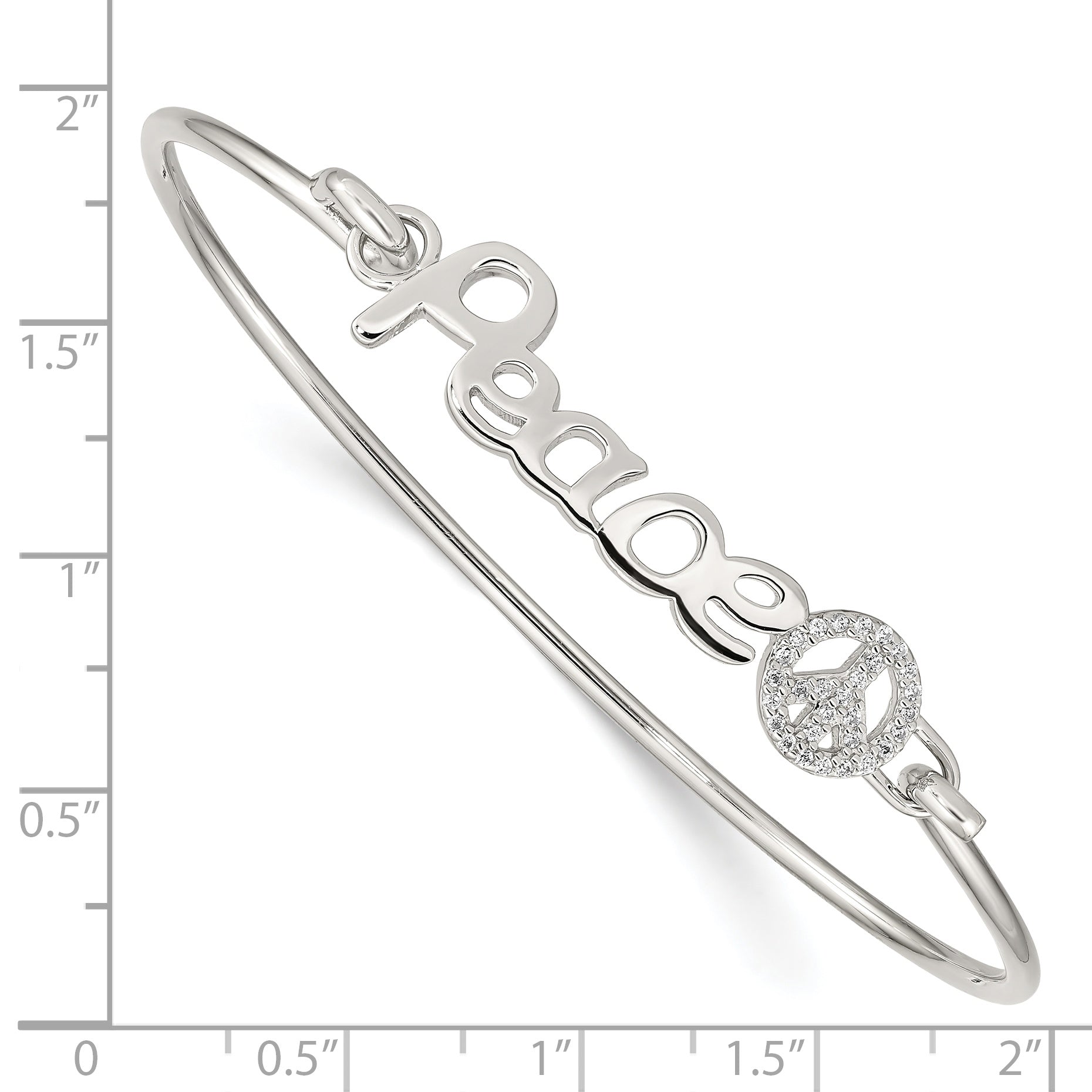 Sterling Silver 925 Polished CZ Peace Bangle with Rhodium Plating