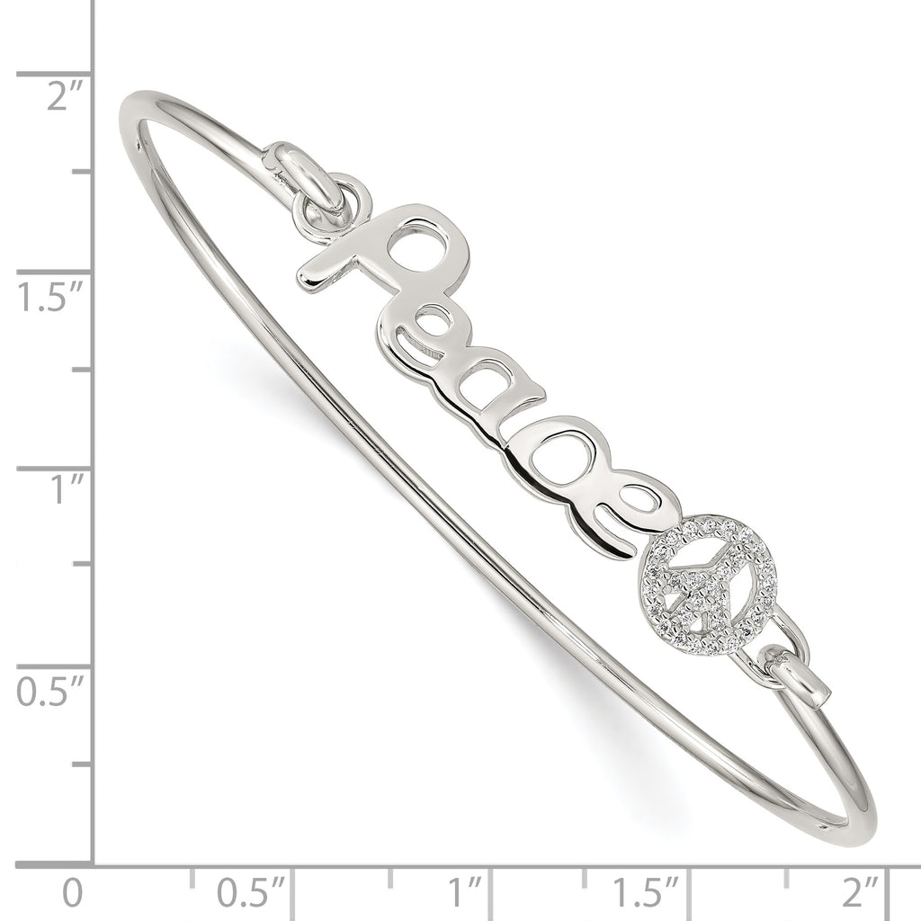 Sterling Silver 925 Polished CZ Peace Bangle with Rhodium Plating