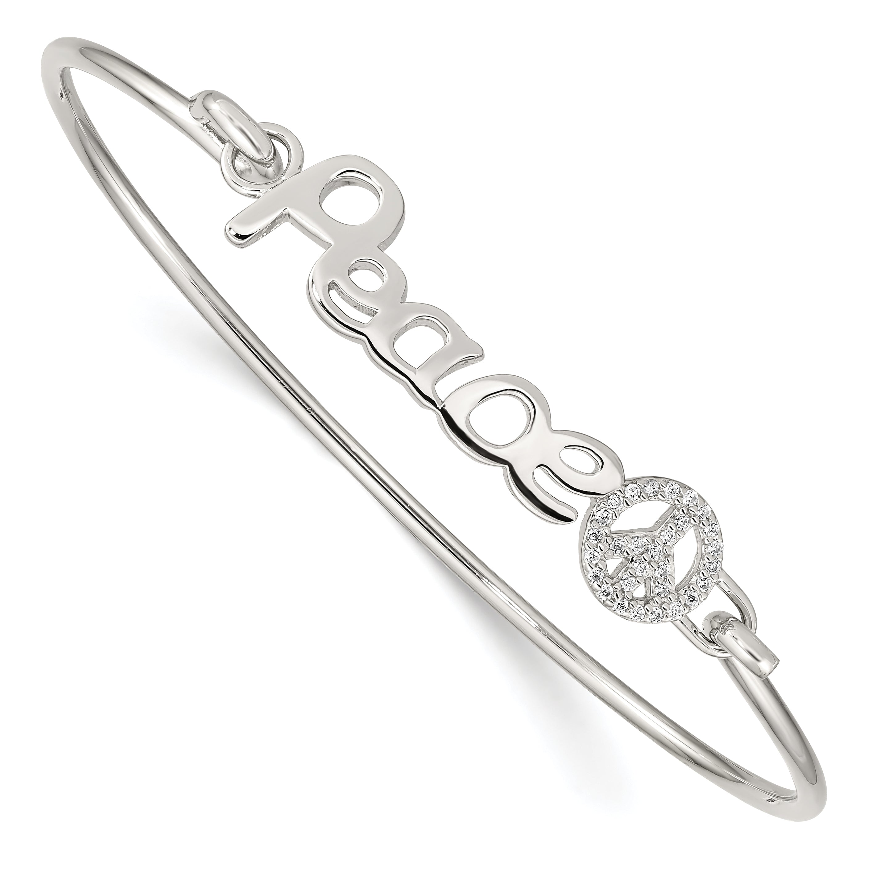 Sterling Silver Rhod-plated Polished CZ PEACE with Peace Sign Bangle Main image