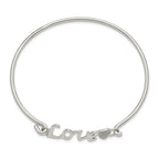 Sterling Silver LOVE Bangle with CZ Heart Rhodium-Plated Polished Finish