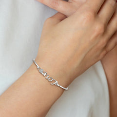 Sterling Silver LOVE Bangle with CZ Heart Rhodium-Plated Polished Finish