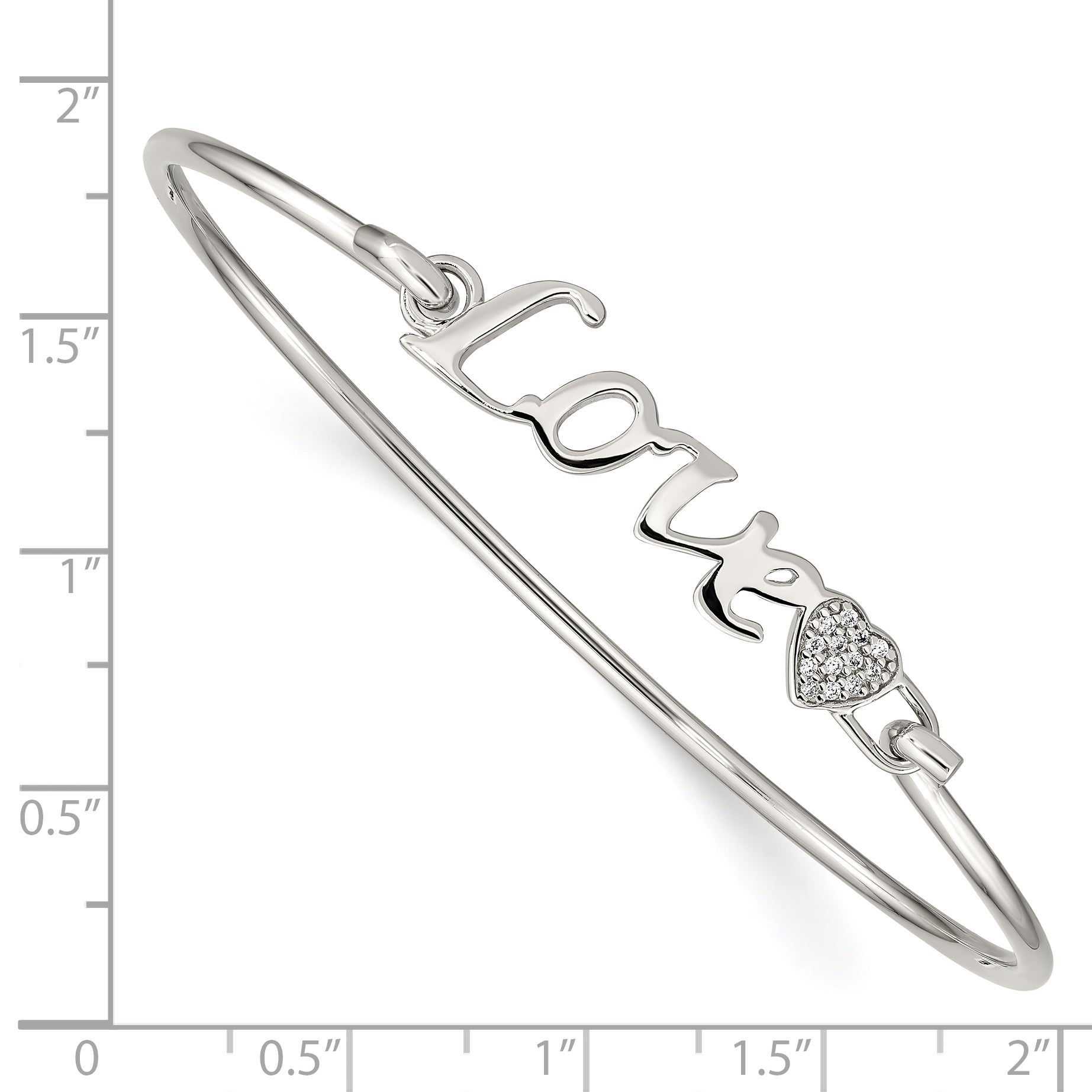 Sterling Silver LOVE Bangle with CZ Heart Rhodium-Plated Polished Finish