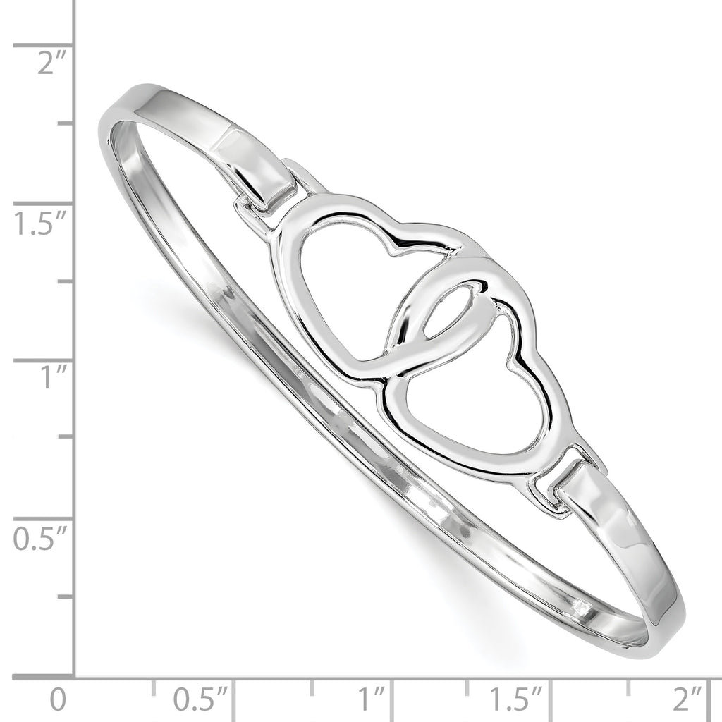 Sophia Jewelers Sterling Silver Heart Bangle with Rhodium Polish