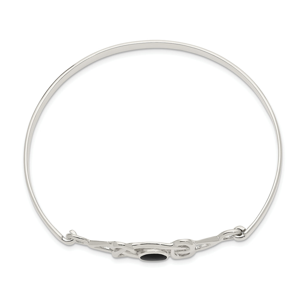 Sophia Jewelers Sterling Silver Onyx Celtic Bangle with Flexible Design